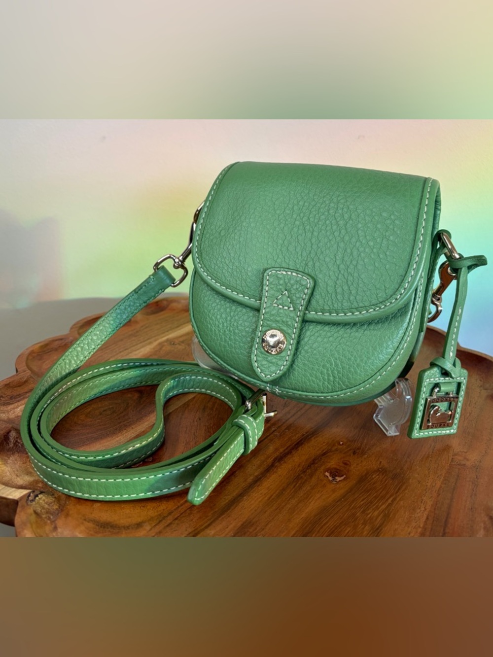 Dooney & Bourke Sullen II Mini Flap Green Pebble Leather Crossbody Purse